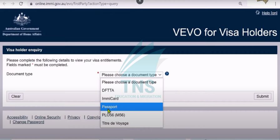 Bước 2_ Chọn loại tài liệu xác thực Visa Úc