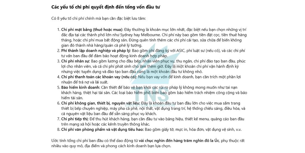 8 yếu tố chi phí chính quyết định đến tổng vốn đầu tư