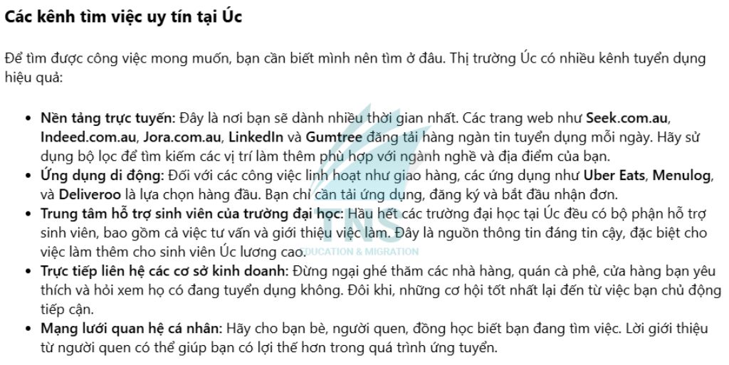 Các kênh tìm việc làm uy tín tại Úc