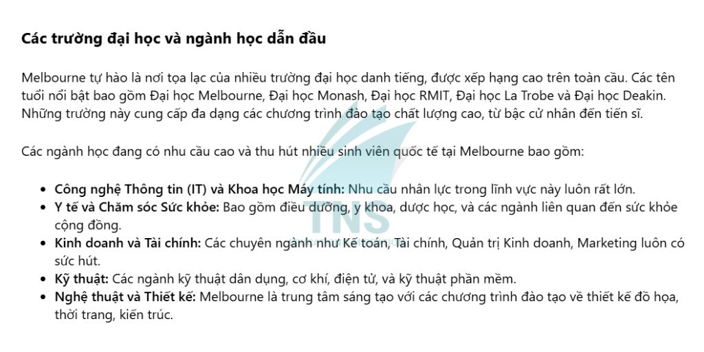 Các trường đại học nổi tiếng và ngành học dẫn đầu tại thành phố Melbourne