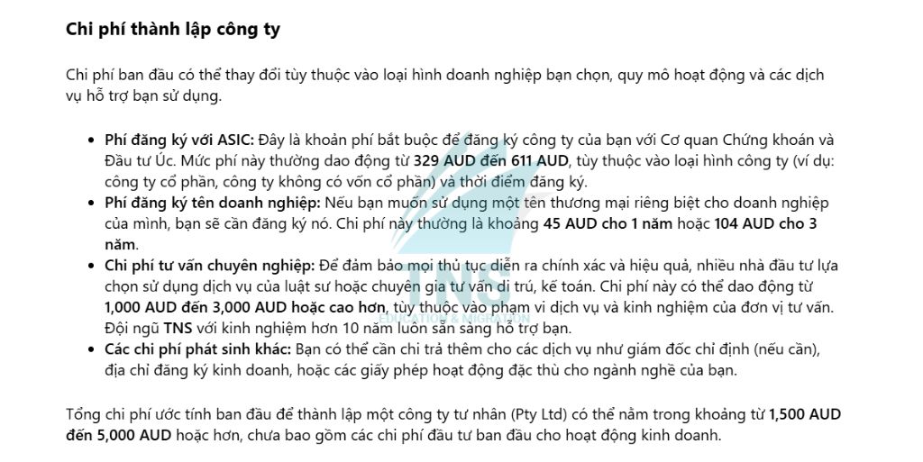 Chi phí thành lập công ty
