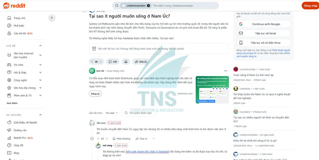 Chia sẻ của người đã và đang sống tại Nam Úc trên Reddit