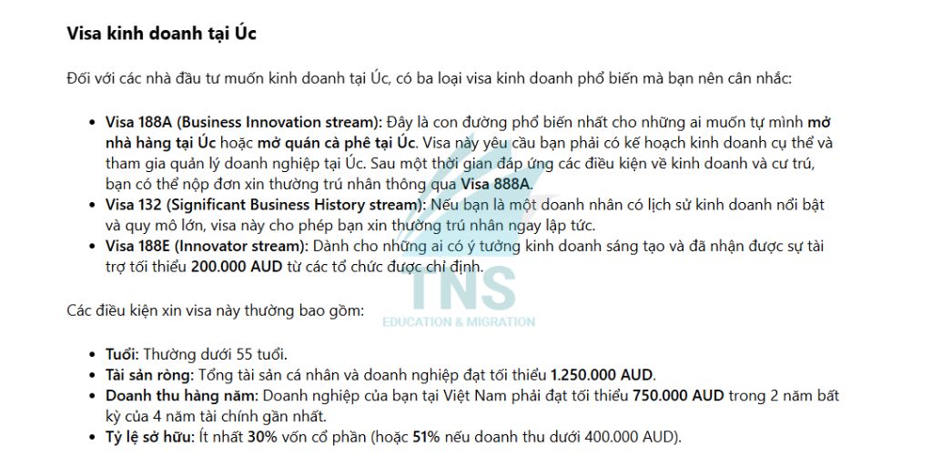 Chính sách và điều kiện visa kinh doanh tại Úc