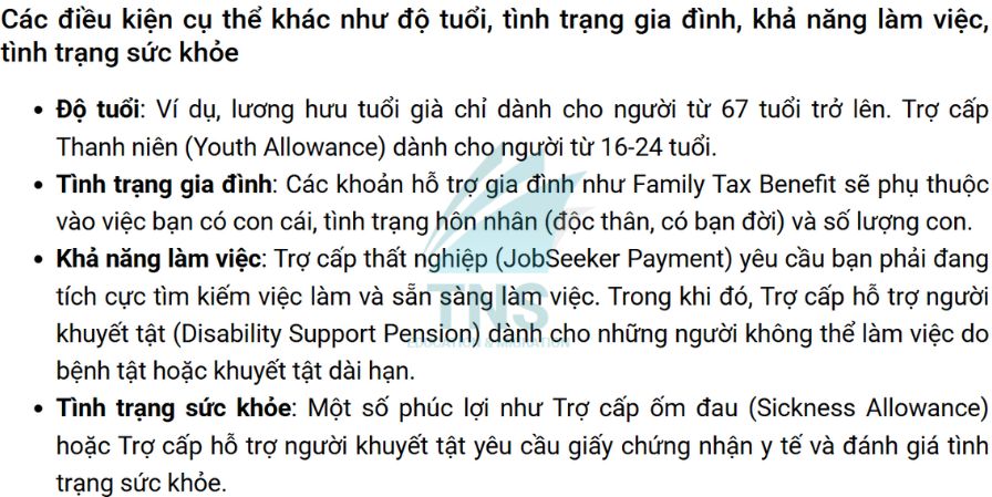 Điều kiện hưởng chế độ phúc lợi xã hội tại Úc