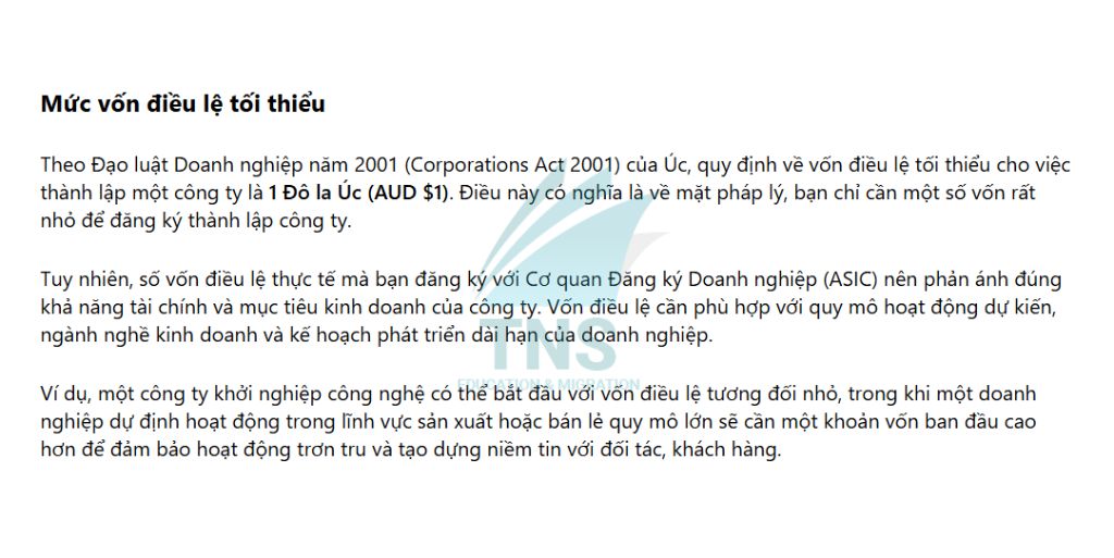 Mức vốn điều lệ tối thiểu khi thành lập công ty tại Úc