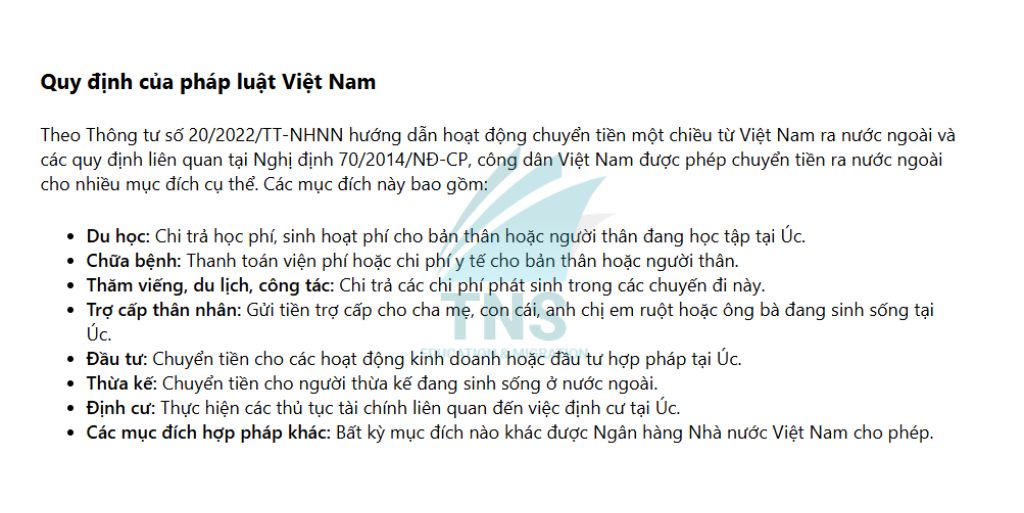 Quy định của pháp luật Việt Nam khi chuyển tiền sang Úc