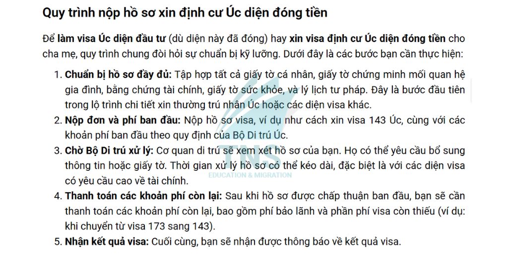 Quy trình nộp hồ sơ xin định cư Úc diện đóng tiền