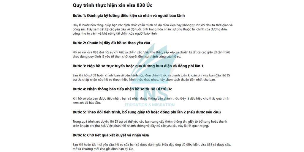 Quy trình thực hiện xin Visa 838 Úc