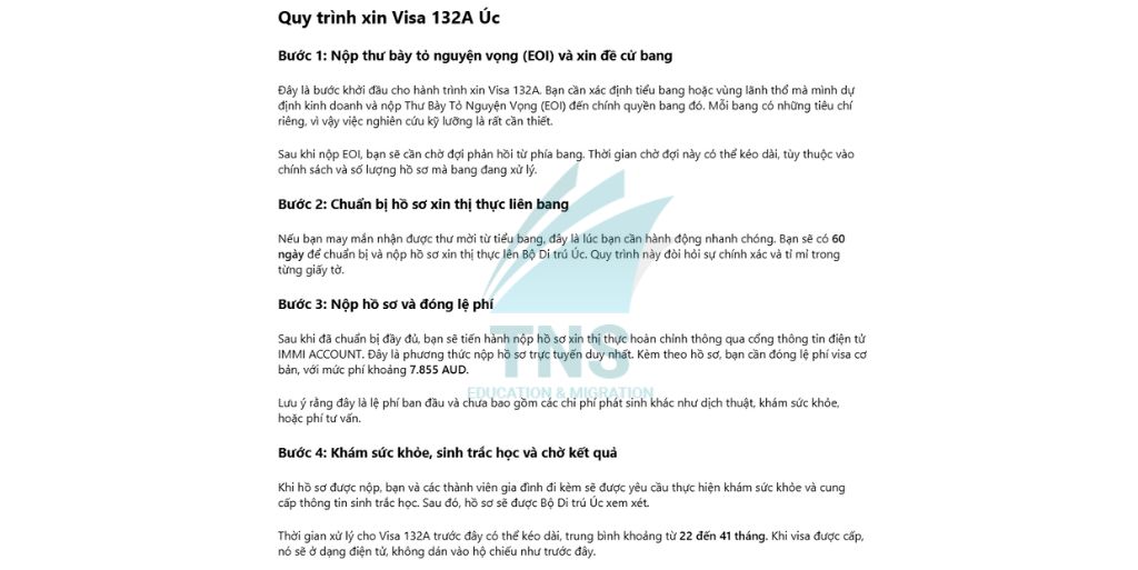 Quy trình xin Visa 132A Úc
