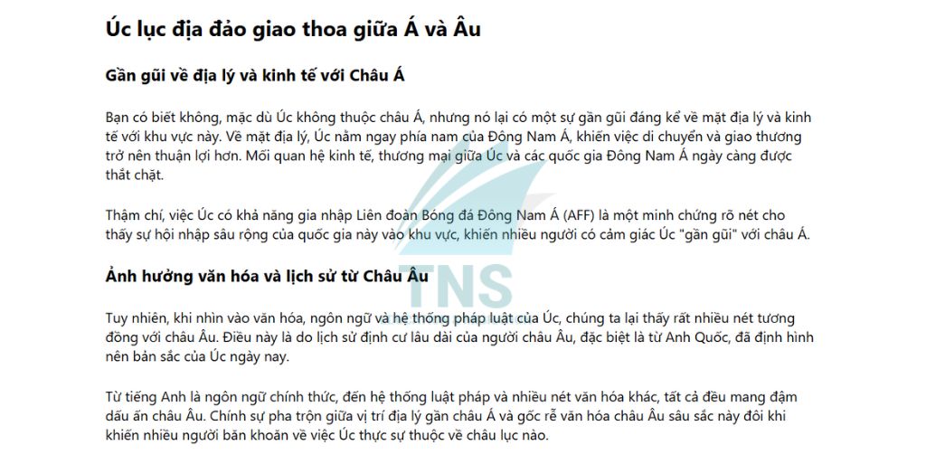 Úc là lục địa đặc biệt được giao thoa giữa Á và Âu