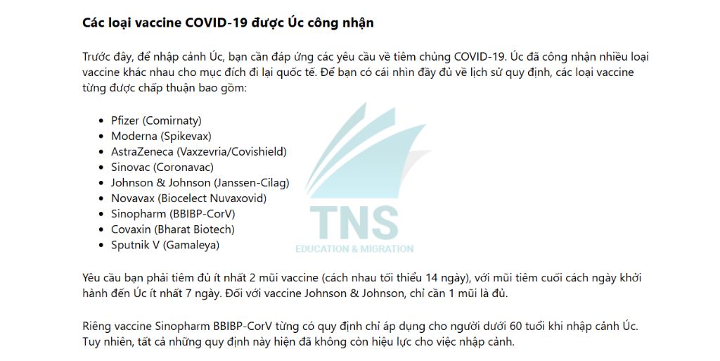 Các loại Vaccine COVID-19 được Úc công nhận