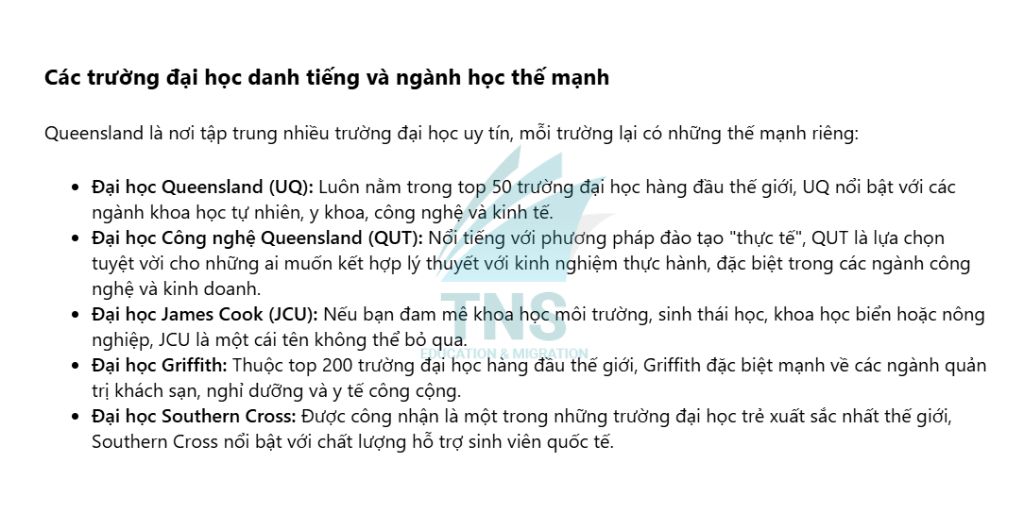 Các trường đại học danh tiếng tại bang Queensland Úc
