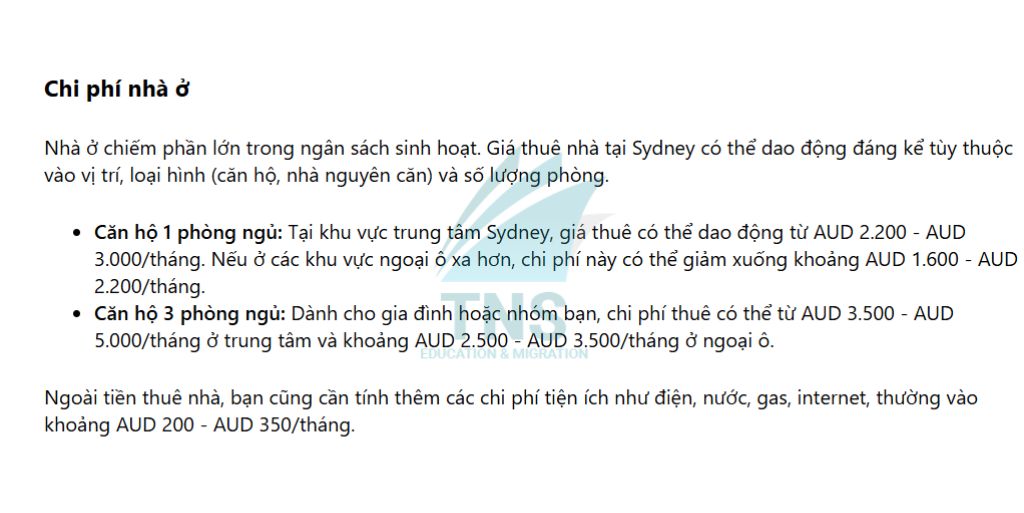 Chi phí nhà ở tại bang New South Wales úc