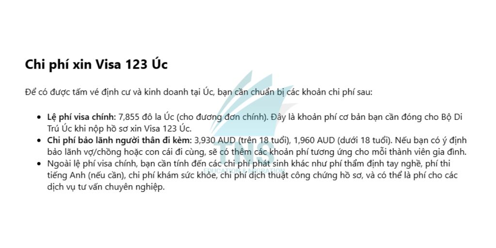 Chi phí xin Visa 123 Úc