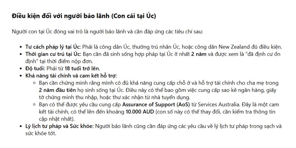 Điều kiện đối với người bảo lãnh Visa 103 Úc