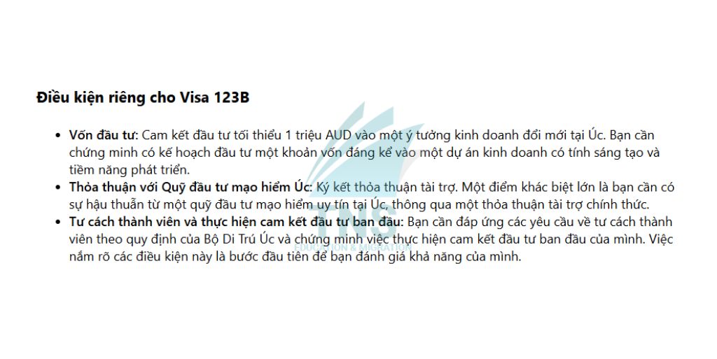 Điều kiện riêng cho Visa 123B