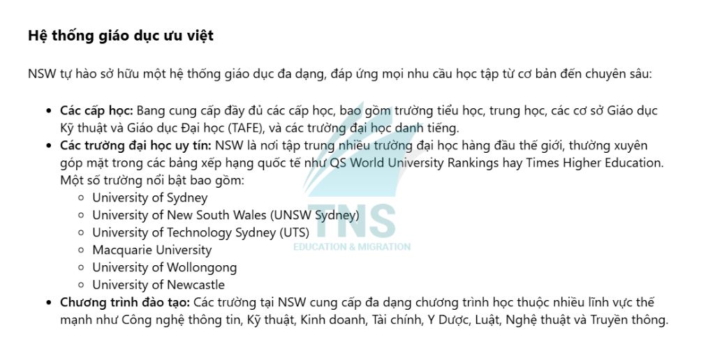 Hệ thống giáo dục ưu Việt tại bang New South Wales Úc