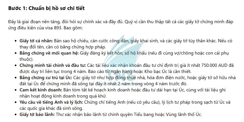 Hồ sơ chuẩn bị cho đăng ký Visa 893