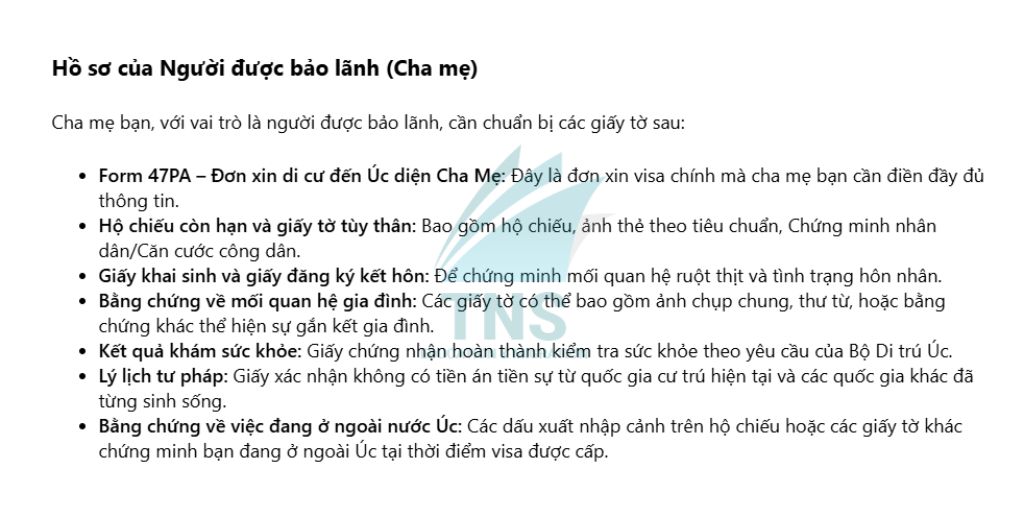 Hồ sơ của người được bảo lãnh Visa 103 Úc