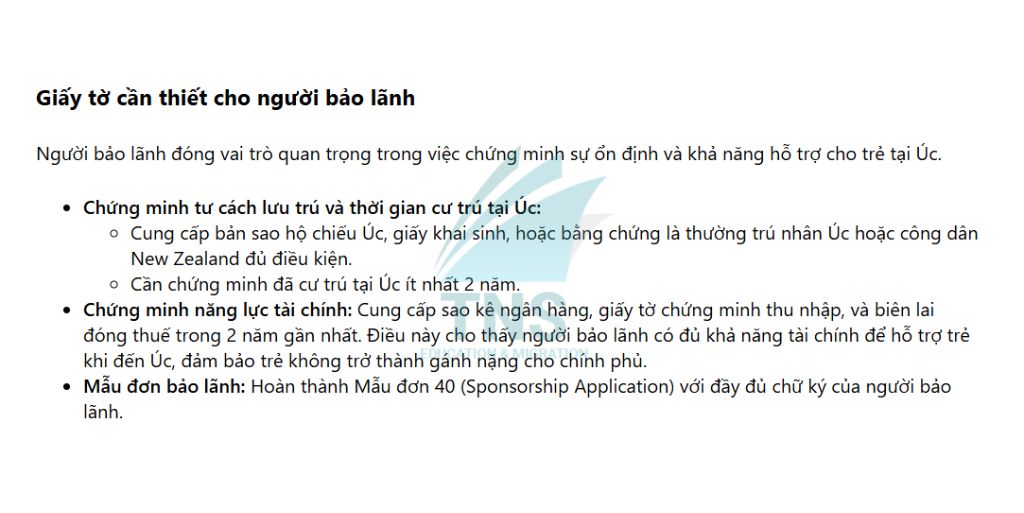 Hồ sơ giấy tờ cần thiết cho người bão lãnh khi xin Visa 117 Úc