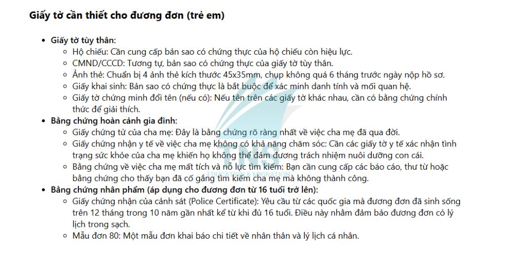 Hồ sơ giấy tờ cần thiết cho trẻ em khi xin Visa 117 Úc