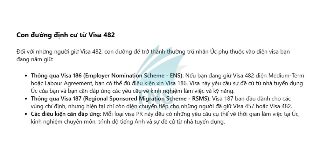 Lộ trình định cư từ Visa 482