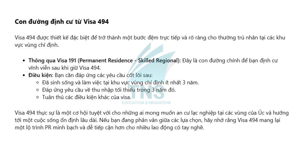 Lộ trình định cư từ Visa 494