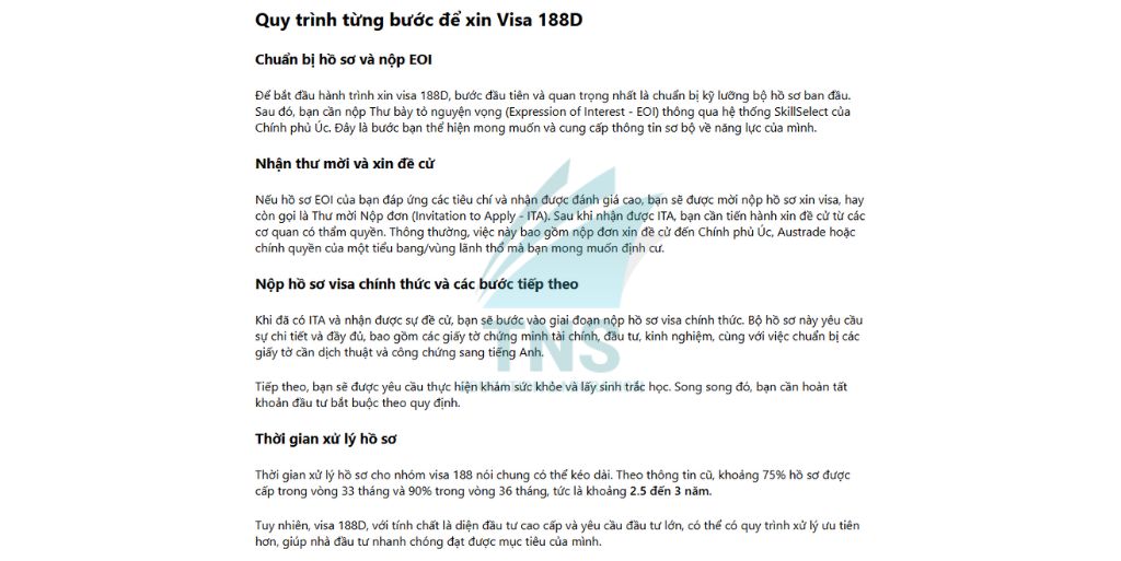 Quy trình từng bước để xin Visa 188D