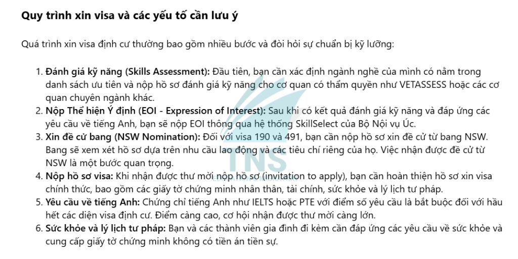 Quy trình xin Visa định cư tại bang New South Wales Úc