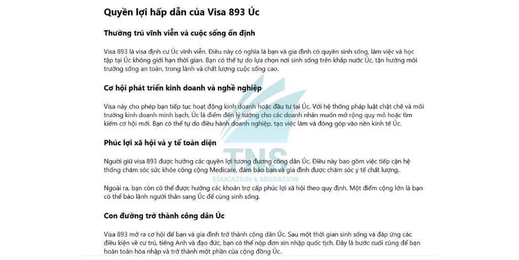 Quyền lợi hấp dẫn của Visa 893 Úc