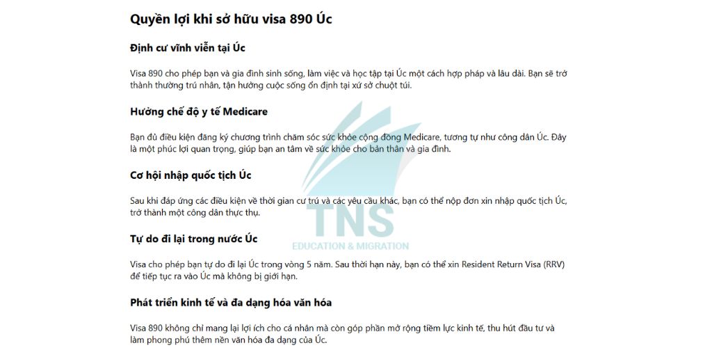 Quyền lợi khi sở hữu Visa 890 Úc