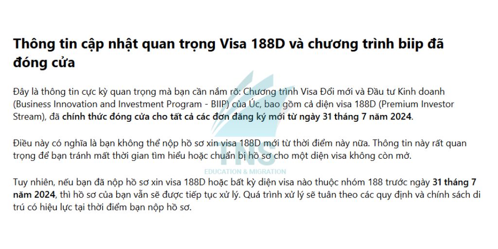 Thông tin cập nhật quan trọng Visa 188D và chương trình Biip đã đóng cửa