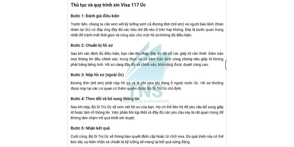 Thủ tục và quy trình xin Visa 117 Úc
