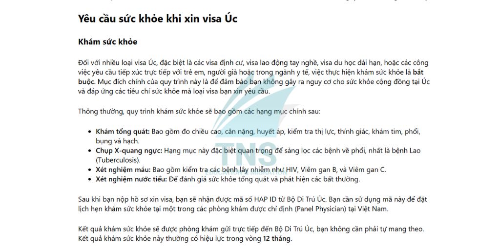 Yêu cầu sức khỏe khi xin visa Úc