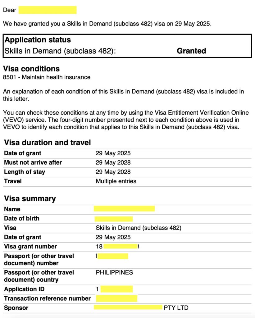 Chúc mừng 1 khách hàng Filipinos và gia đình đã có sponsorship visa 482. Hồ sơ này có vị trí được sponsor rất "hot" là NURSE nên di trú grant visa trong 3 tuần kể từ khi nộp.