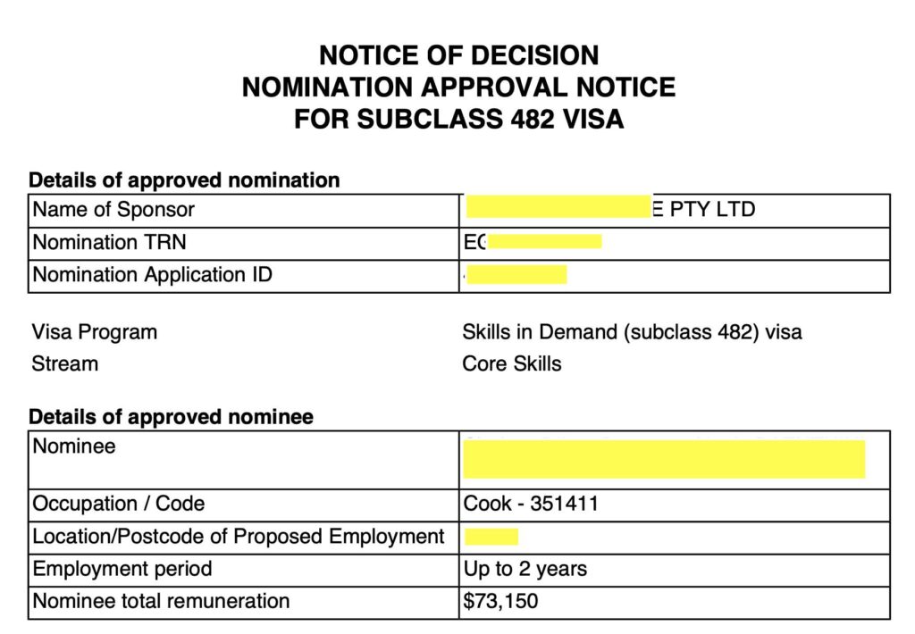 chúc mừng 1 nhà hàng nhận được approval of a nomination cho bạn nhân viên Pakistan vị trí cook visa 482. Trong thời điểm nomination xét khá lâu 2-5 tháng mà nhà hàng được approval trong 3 tuần, kết quả từ việc rất là mát tay của team Di Trú TNS Edward Nguyen