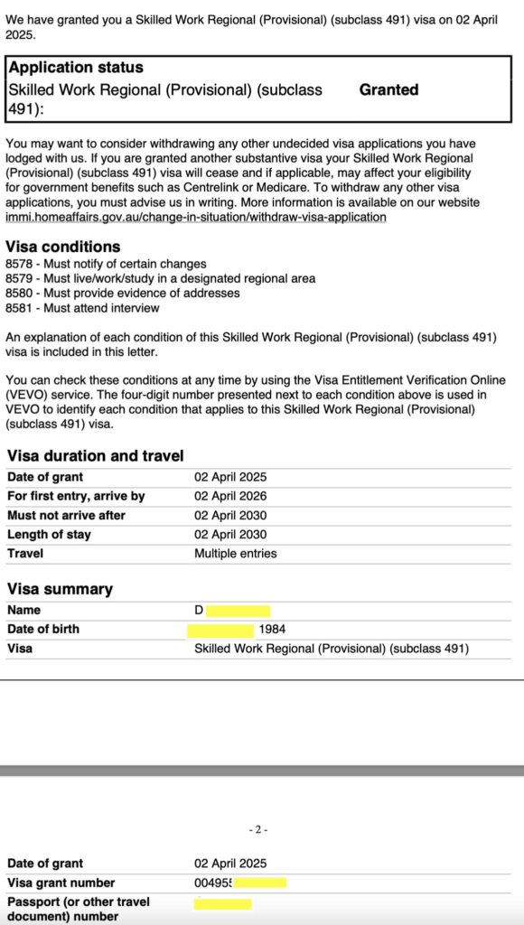 chúc mừng bạn Dung và cả gia đình có visa 491 Skilled Work Regional (Provisional) 3 năm trước Dung lên văn phòng TNS khi không biết nên học ngành gì để có thể ở lại, khi bị mất điểm tuổi so với các bạn trẻ hơn. TNS đã recommend bạn học Diploma of Community services tại regional và kết quả quá tuyệt vời với visa 491. 3 năm nữa bạn và cả nhà có thể apply lên PR 191.