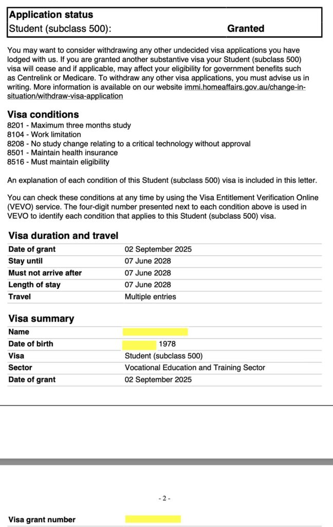 chuc mung ban Nguyen sinh nam 1978 da student visa hoc nghe 3 nam