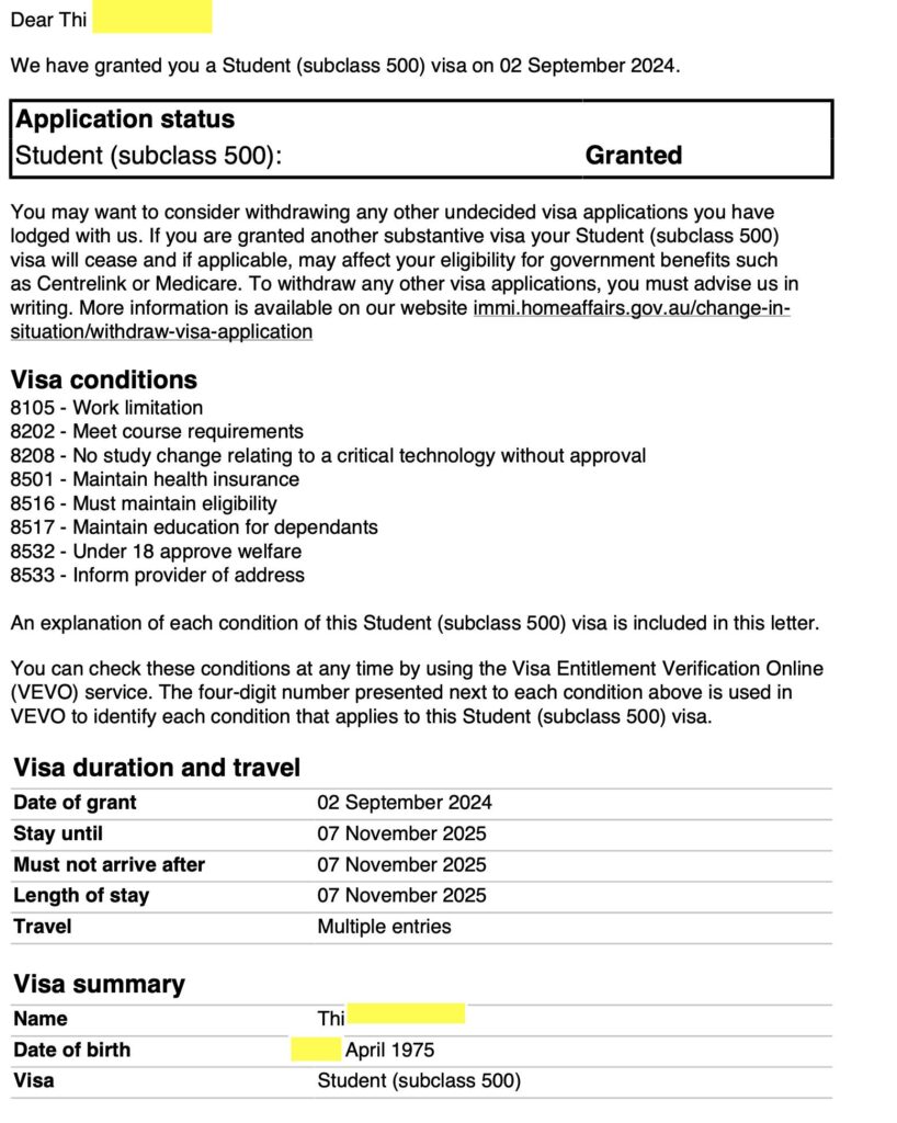 49 tuổi lại được visa học nghề! chúc mừng chị Thi đã có visa học nghề. Hồ sơ của chị là 1 trong những hồ sơ may mắn nhất khi độ tuổi chưa đến "50" được visa trong thời điểm hồ sơ du học xét khó khăn như hiện nay
