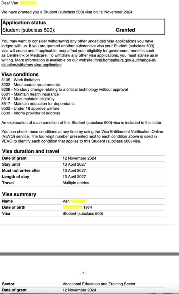 51 tuổi vẫn được quyền xin visa du học! chúc mừng anh Vân khi đã có lý do thuyết phục được bộ di trú cho visa học tiếng anh 1 năm + học nghề 2 năm, vốn có công việc liên quan về kiến trúc nên anh đã xin student visa thành công khoá học 2 năm Advanced Diploma of Civil Construction Design. khi đến Du Học TNS tư vấn tỉ lệ thành công là 50% vì độ tuổi này di trú xét rất khó nhưng anh đã quyết tâm theo đuổi, gửi gắm niềm tin cho Du Học TNS. Anh nói cùng lắm anh sẽ ra toà ART vì thích đi học thiệt. Tuy nhiên may mắn mỉm cười khi anh ko cần ra ART mà có student visa luôn để thoải mái đi học.