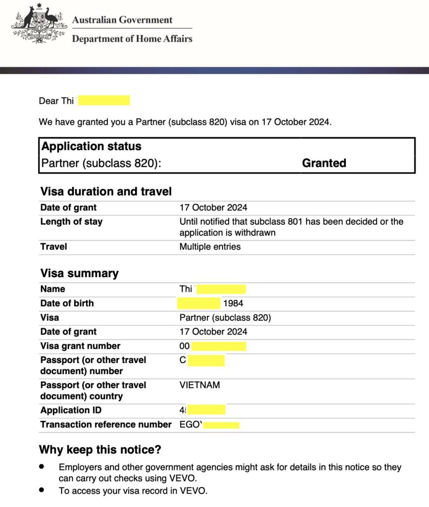 Partner Visa - Visa bảo lãnh vợ chồng vừa được cấp sau 9 thángTrường hợp chị Thi 1984 khi nộp 820/801 Di Trú TNS update về hình ảnh, relationship liên tục vì Sponsor từng kết hôn và ly hôn mới 3 tháng. ✅Sponsor (người bảo lãnh) đã từng kết hôn & mới ly hôn ✅Applicant (người được bảo lãnh) chưa từng kết hôn ✅ko có con cái dependent trong hồ sơ