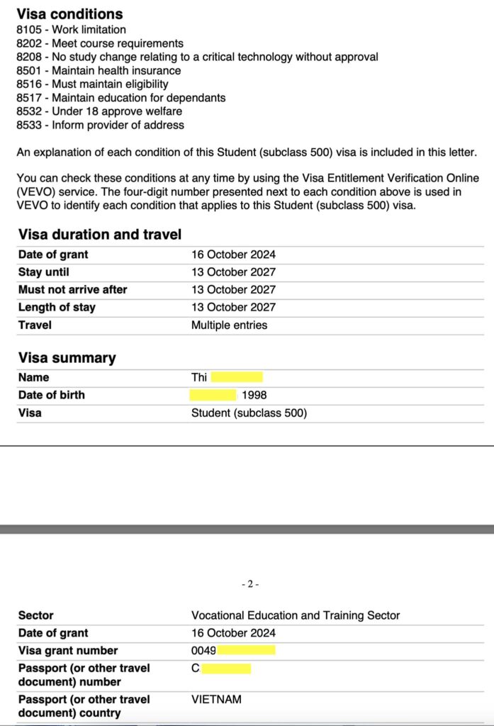 bão visa lại dồn dập Du Học TNS đêm qua, bão visa thì ko sợ mà còn thích nha case bạn Thi này rất khó khi qua Úc mới 1 tháng học master ko hợp, contact TNS và quyết định chuyển trường, học Cert iv aged care + Diploma of Community Services để có cơ hội định cư. Du Học TNS xin release cho khoá master và chuyển bạn xuống học nghề. Phần visa là khó khăn nhất khi di trú xét kĩ về yếu tốt GST (Genuine Student Test) nhưng cuối cùng cũng có visa 3 năm như mong muốn.