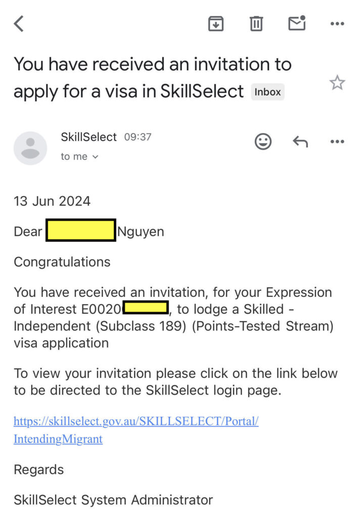 sáng nay 13/6 Di Trú TNS nhận nhiều thư mời cho visa 189 Accountant 100 điểm, Nursing, IT. Đặc biệt chúc mừng bạn N.Nguyễn đã có thư mời cho Accountant 189, N. tưởng phải đi regional tuy nhiên TNS đã khuyên bạn tiếp tục ở lại Sydney để lấy cho đủ 3 năm kinh nghiệm thành 100 điểm và cuối cùng cũng có thư mời. Cám ơn bạn N.Nguyễn đã tin tưởng và chọn TNS cho định hướng PR! Bạn không nhất thiết phải chọn các khoá học quá mắc tiền, các khoá học tầm $9,000/year - $12,000/year vẫn có thể giúp bạn xin được thư mời PR, tuy nhiên, bạn phải được định hướng chính xác về Skills Assessment và điều kiện định cư của mỗi bang cho mỗi loại Visa khác nhau thì sẽ rút ngắn được thời gian trên con đường định cư.