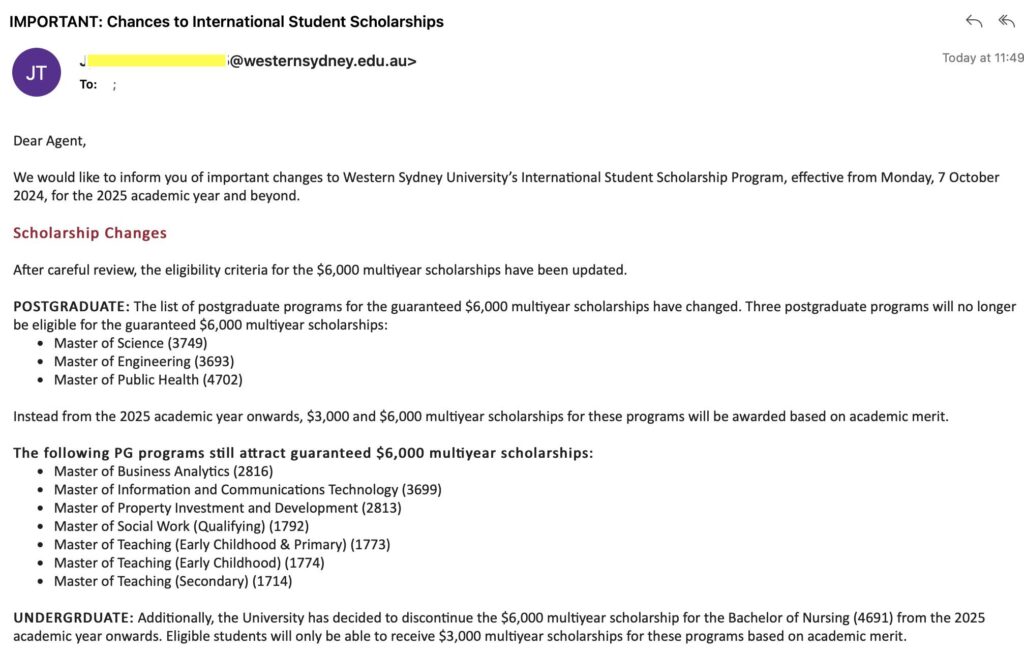 trường WSU cắt giảm scholarship từ $6000 xuống $3000/năm cho 1 số khoá master và tất cả bachelor. Năm 2025 khả năng các trường sẽ chọn lọc sinh viên kĩ hơn vì lý do "cap" số lượng