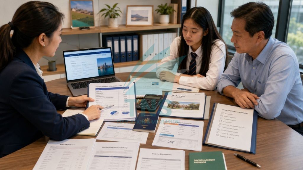 Chi Phí Du Học Cấp 3 Tại Úc: Cập Nhật Mới Nhất 2026 16 Phụ huynh và học sinh chuẩn bị hồ sơ chứng minh tài chính du học cấp 3 tại Úc